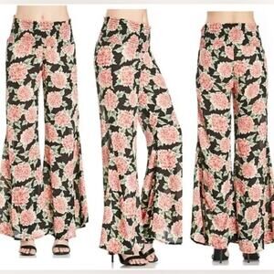 Show Me Your MuMu Floral Wide-Leg Women's Pants Smocked Waist High Rise Flare M